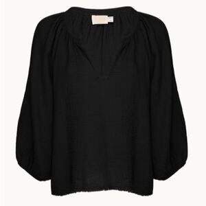 NATION LTD Size XS Balloon Sleeve Textured V-Neck Mimi Blouse Black Quiet Luxury